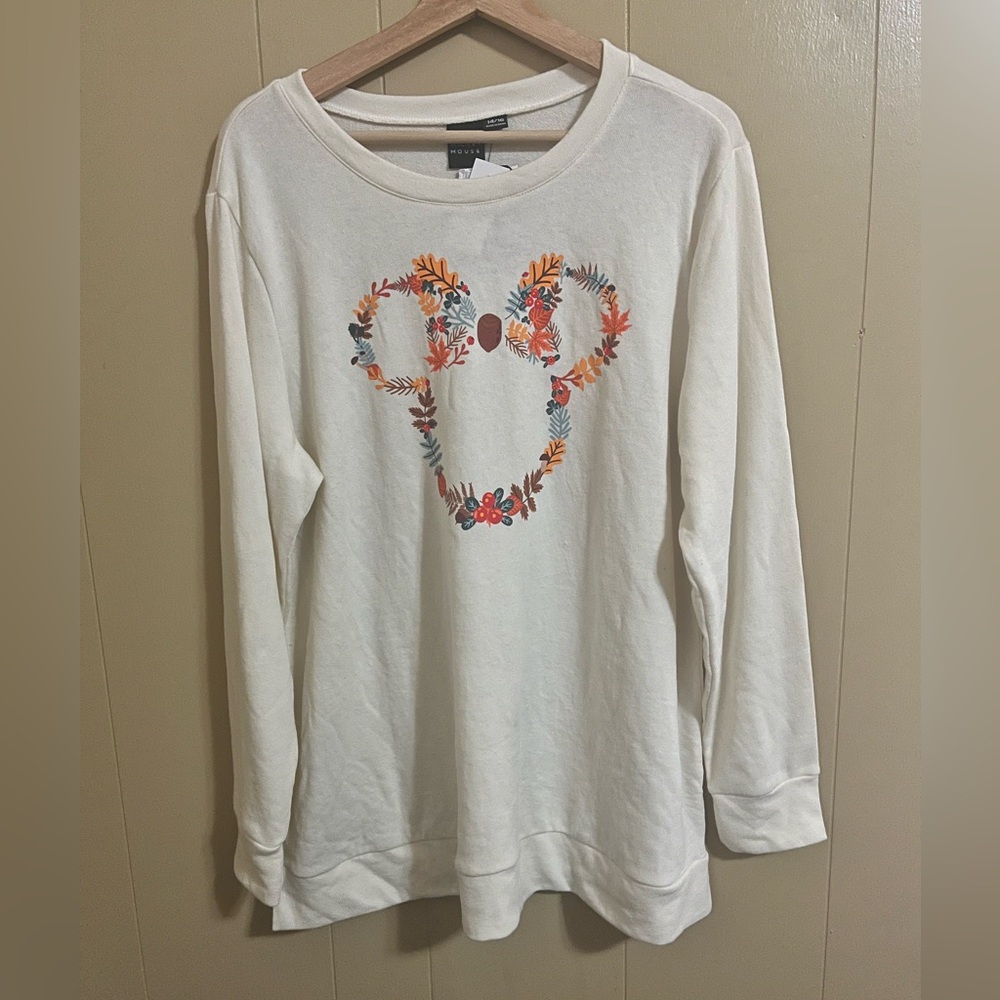 Disney Mickey Fall Crewneck Sweater Size 14/16 Cotton Blend Neutral Cozy NWT